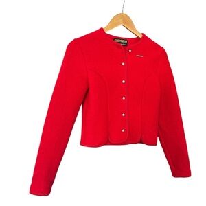 Vintage GEIGER TYROL Austrian Boiled Wool Buttoned Cardigan, (2/XS? with flaws)